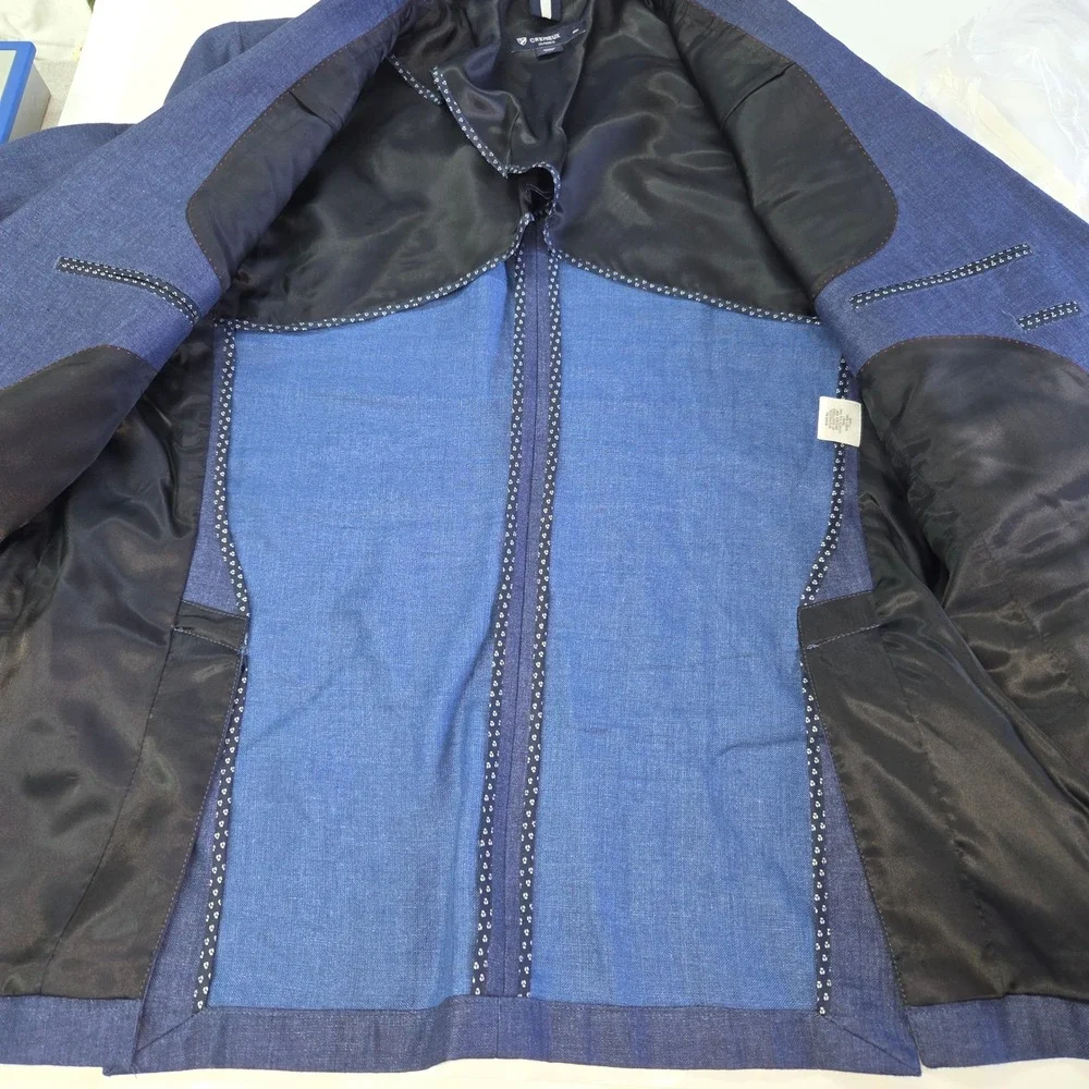 Cremieux Classics Blazer Mens Large Blue Linen Elbow‎ Patches Sport Coat Preppy
